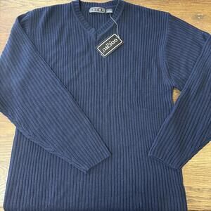 Vintage men's rib knit navy blue pullover sweater NWT XL